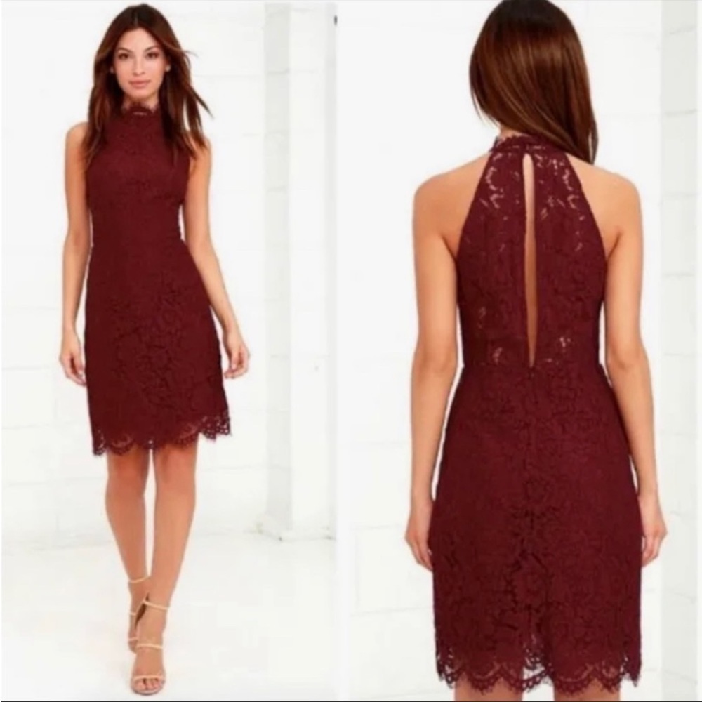 BB DAKOTA Burgundy Women's Cara High Neck Lace Dress Size 6